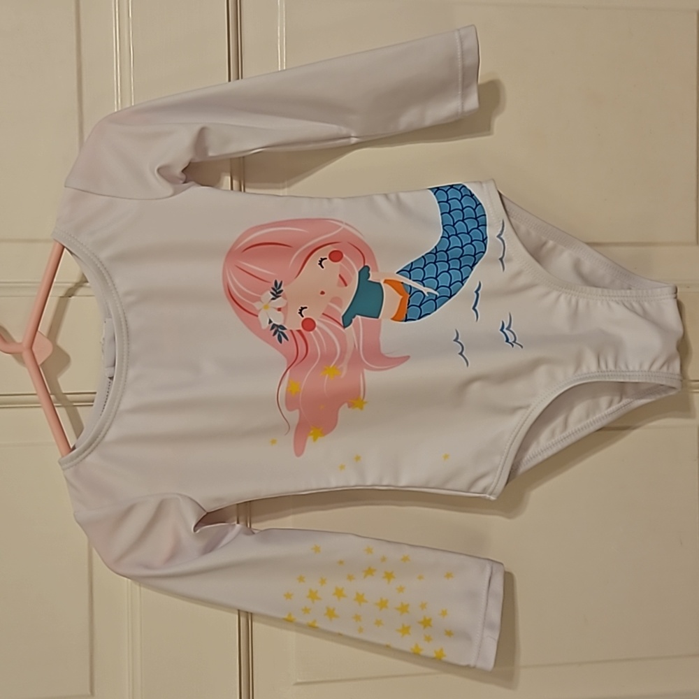 Flap Happy Mermaid UPF 50+ Charlie L/S Rash Guard Swimsuit, Girls Size 2